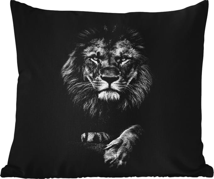 Tuinkussen - Leeuw - Dieren - Zwart - Wit - 40x40 cm - Weerbestendig
