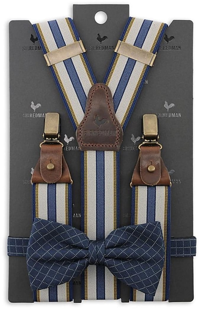 Sir Redman - Bretels met strik - bretels combi pack Simply Leandro - blauw / geel / lichtgrijs