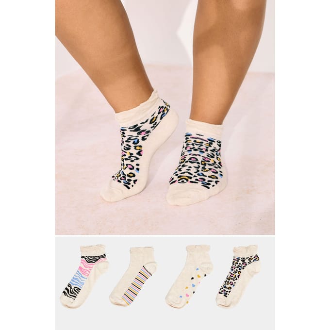 Yours 4Pack Cream Enkelsokken Met Dierenprint Size 37-40