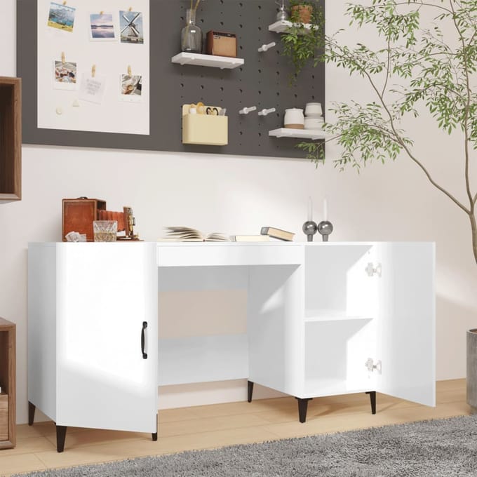 vidaXL - Bureau - 140x50x75 - cm - bewerkt - hout - hoogglans - wit