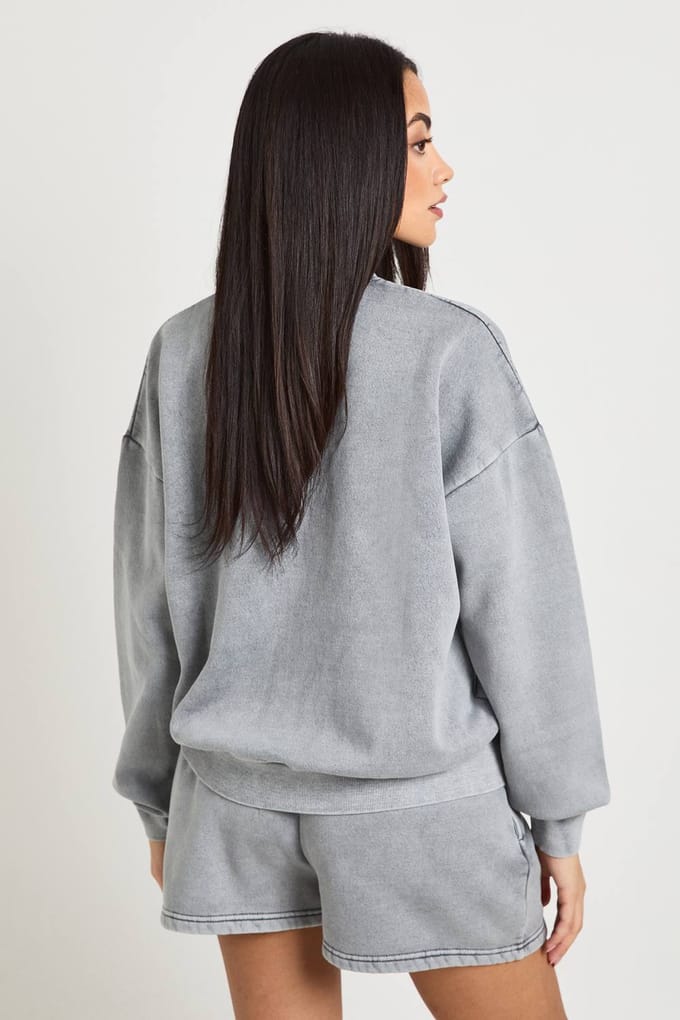 boohoo Dames Gewassen Crew Neck Sweatshirt Korte Joggingpak | Lichtgrijs | Maat: Small