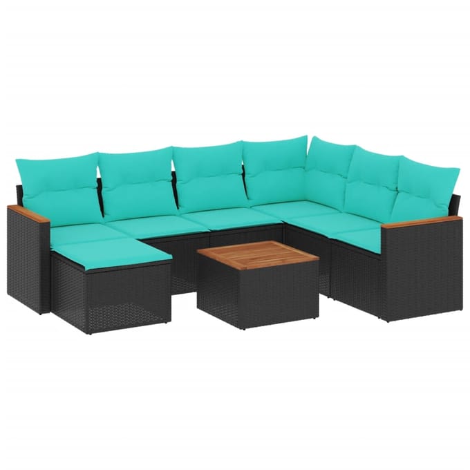 vidaXL - 8-delige - tuinbankset - met - kussens, - zwart - polyrotan