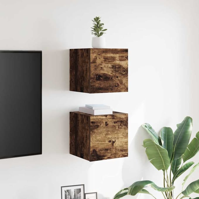 vidaXL - Tv-wandmeubelen - 2 - st - 30,5x30x30 - cm - gerookt - eikenkleurig