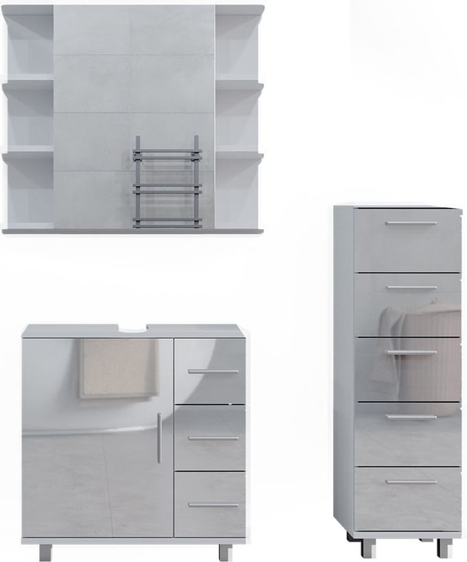 Vicco Badkamermeubel set Ilias, Wit Hoogglans, 3-delig