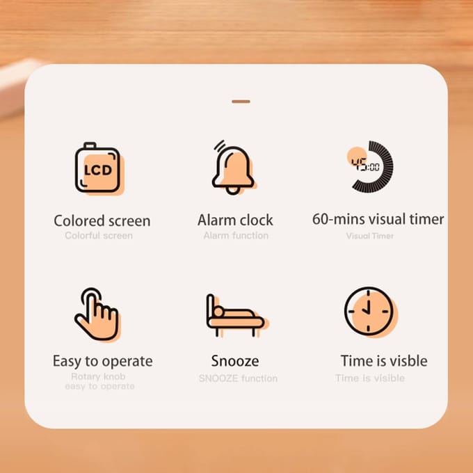Digitale productiviteitstimer Visuele aftelling Omhoog-omlaagfunctie Wekker Snooze-instelling Geluidsherinnering wit