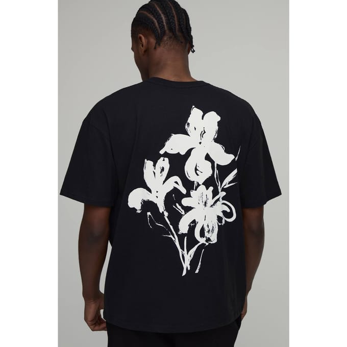 Oversized T-Shirt met Bloemenprint op de Rug | Black | Size Medium