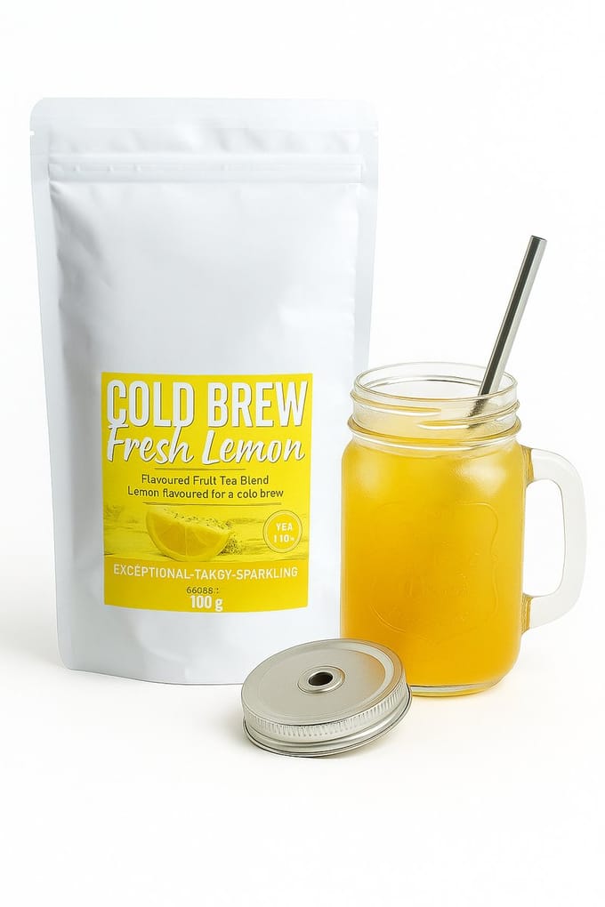 Cadeaupakket Cold Brew Fresh Lemon + Glazen beker Lorenzo - cold brew thee - coldbrew - cold brew tea