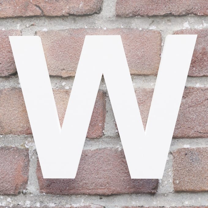 Huisnummer Arial W wit - Maat: Klein (10 cm) - blinde bevestiging - Huisnummerbord