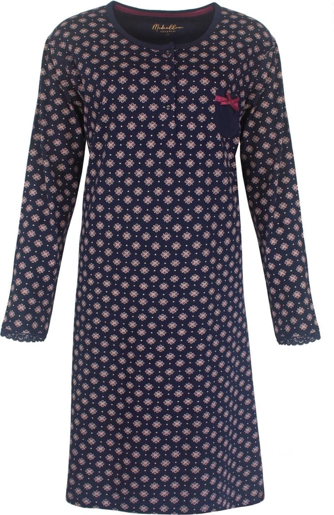Medaillon Dames Nachthemd - Polo Sluiting - Navy Blauw - Maat S