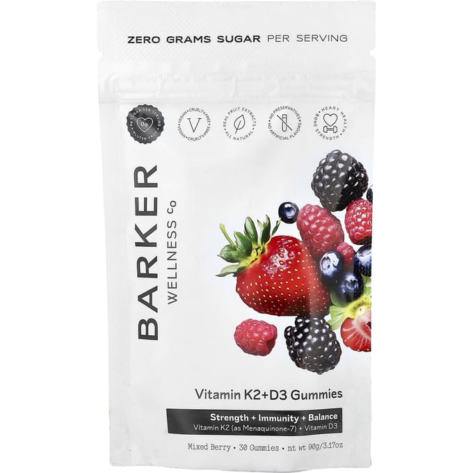 Barker Wellness Co., Vitamine K2 + D3 Gummies, Gemengde Bes, 30 Gummies