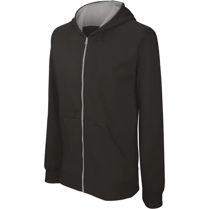 Kariban Kindersweater met rits en capuchon K486 - Black / Fine Grey - 10/12 Y (10/12 ans)