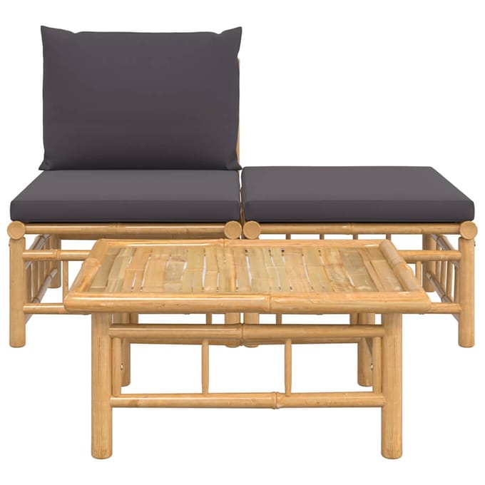 vidaXL - 3-delige - Loungeset - met - kussens - bamboe - donkergrijs
