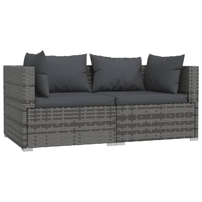 vidaXL - 3-delige - Loungeset - met - kussens - poly - rattan - grijs