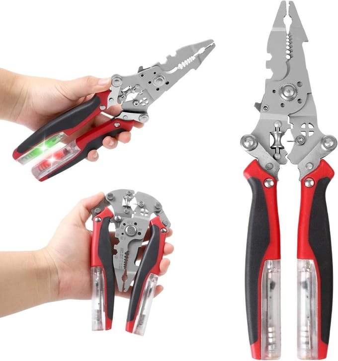 Opvouwbare Draadstripper - Multitool Tang - Elektra Reparatie - Geïntegreerde Spanningstester - 25 cm - Rood Zwart