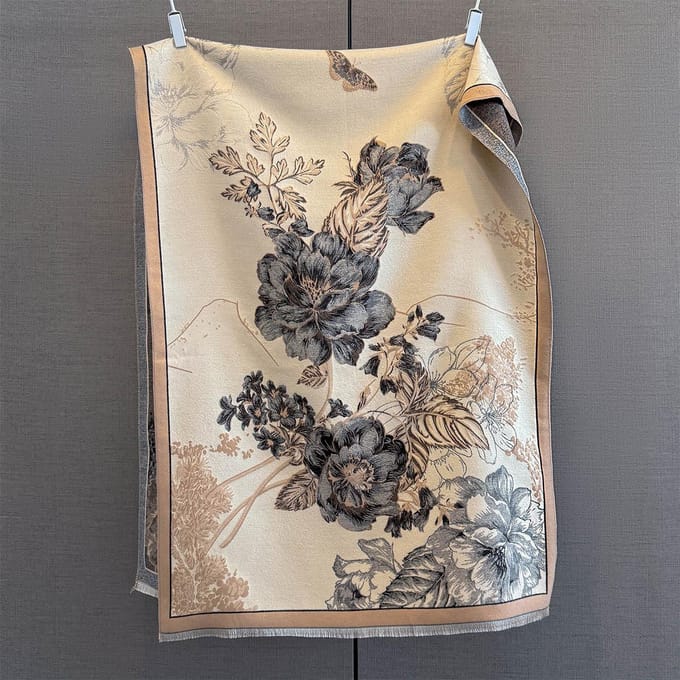 Châle Pashmina Doux Chaud en Cachemire à Franges Écharpe Pashmina Jacquard Double Face de Luxe Couverture Coupe-Vent et Anti-Froid d'Hiver 190x65cm gray