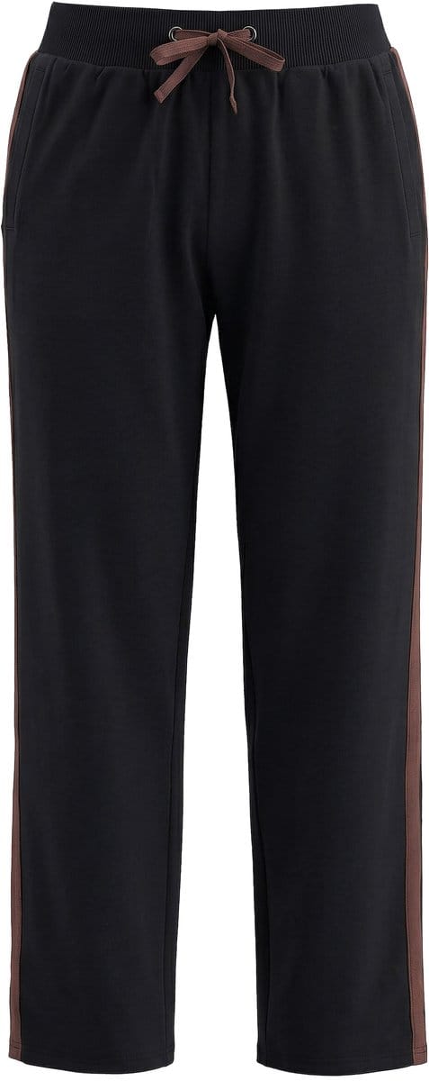 Ulla Popken - Dames - Joggingbroek zijstrepen elastische tailleband koord - Zwart - Maat 54+