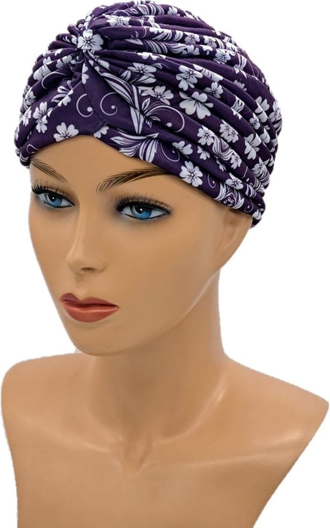 Johnson Headwear - Chemo Muts Dames - Paars / Wit bloemen - Chemo Muts - Chemo Cap - Muts - Cap - Hoofddeksel