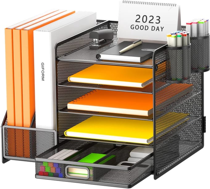JGS ® Efficiënte en Ruimtebesparende Bureau Organizer met Meerdere Vakken en Penhouders