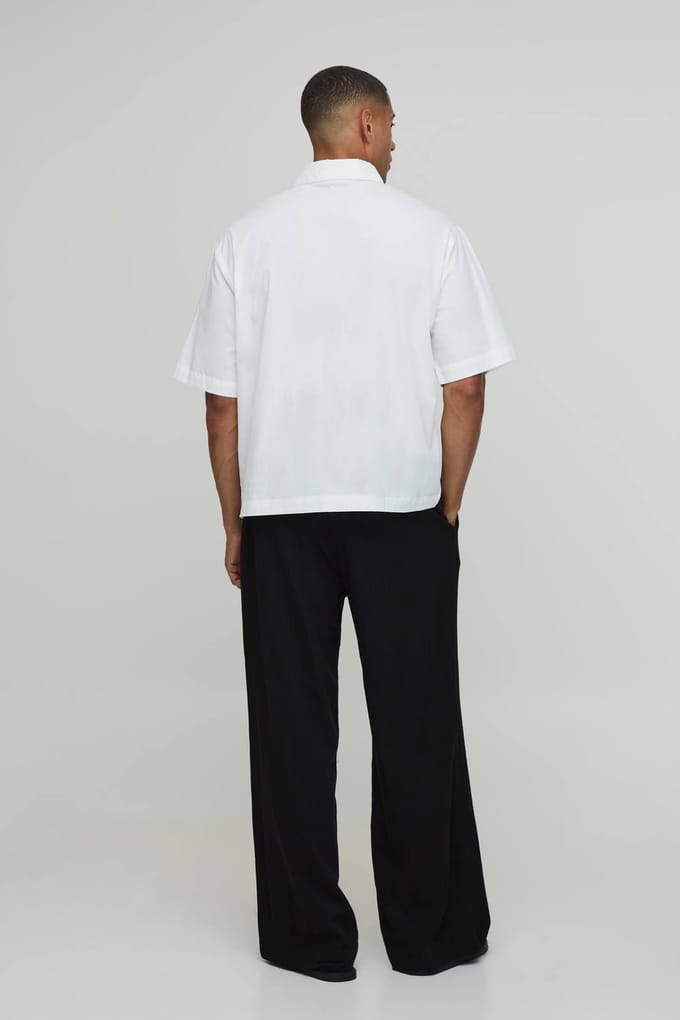 Oversized Boxy Shirt Met Kwart Rits En Korte Mouwen | White | Size Small