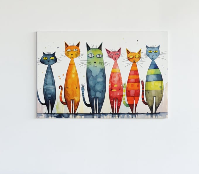Canvas Schilderij - Dieren - Abstract - Katten - 90x60x2 cm