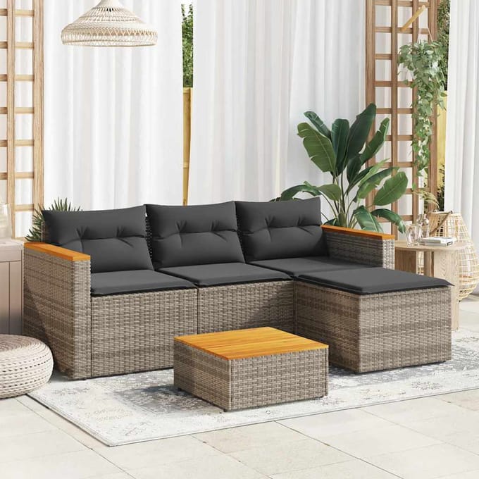 vidaXL - 3-delige - Loungeset - met - kussens - poly - rattan - grijs