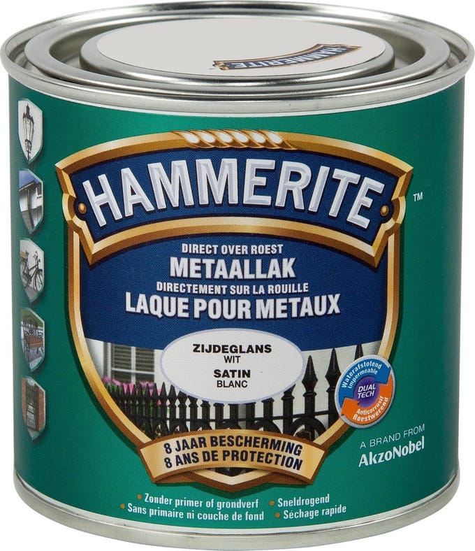 Hammerite Metaallak Zijdeglans - Wit - 250 ml - 10 m²/l - Afwerkingslaag