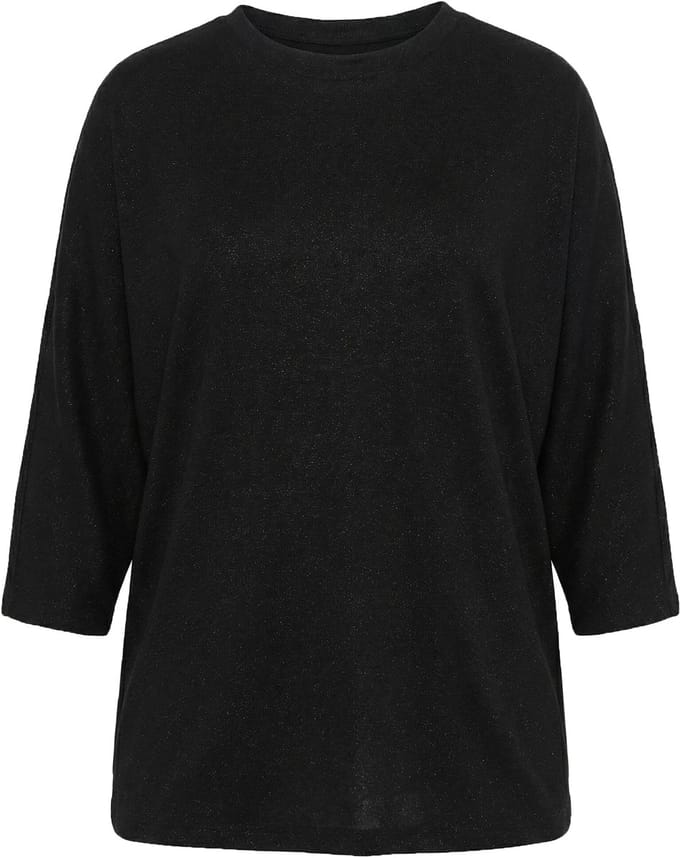 MIAMODA - Dames - Trui geruite structuur glittereffect opstaande kraag - Zwart - Maat 46+
