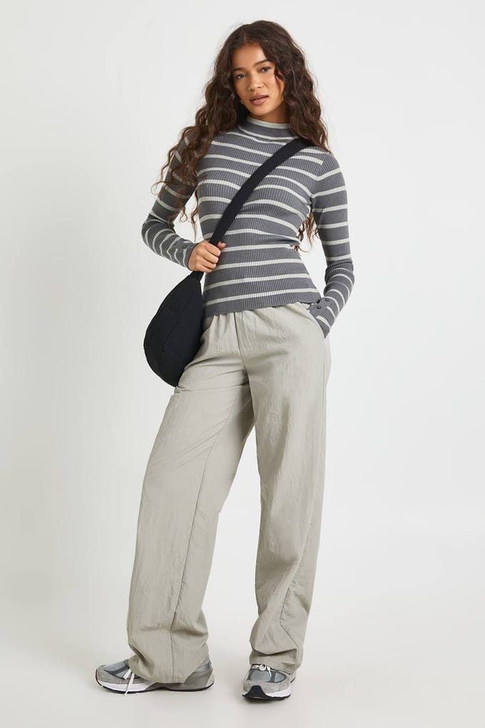 boohoo Dames Stripe Long Sleeve Knit Top | Houtskool | Maat: Medium