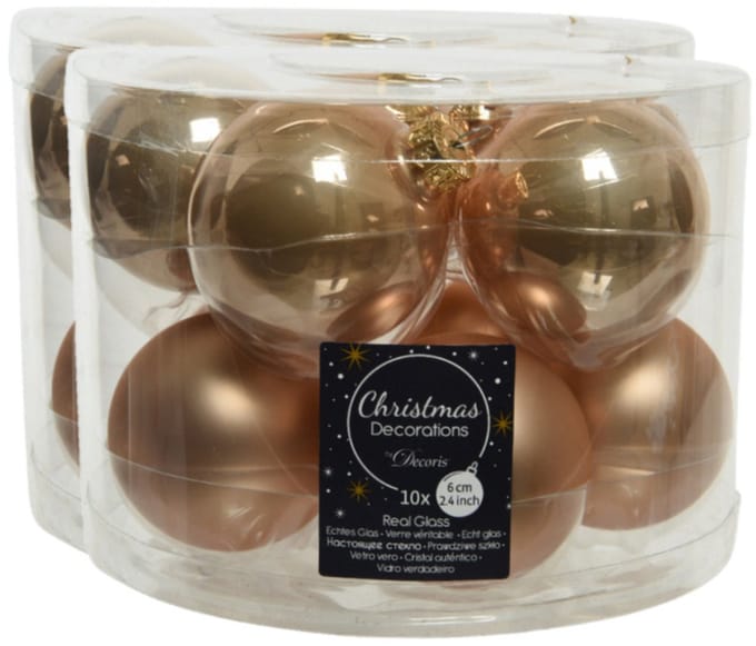Decoris Kerstballen set - 30x stuks - glas - toffee bruin - 6 cm - glans/mat - kerstversiering