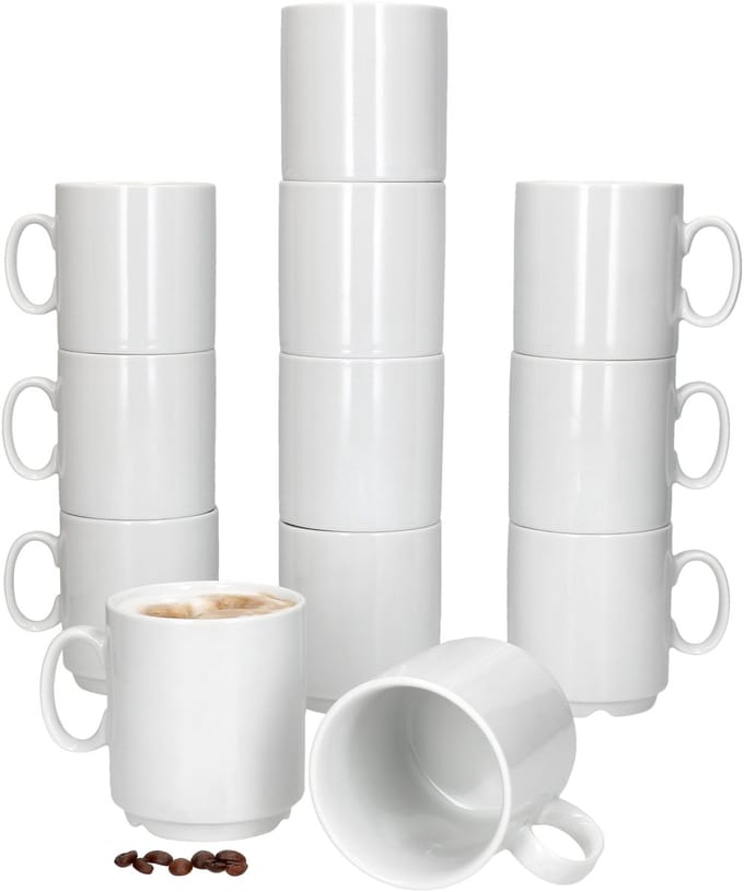 Set van 12 EVENT stapelbare koffiemokken wit porselein 250 ml