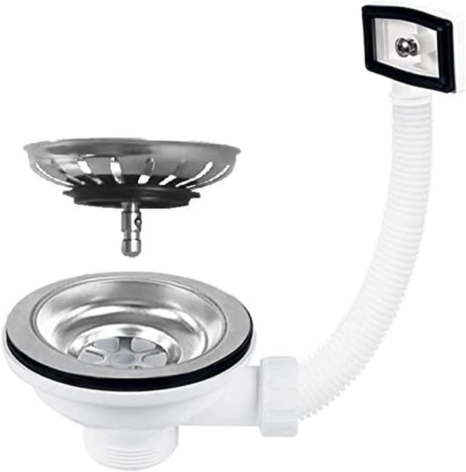 Universele Wastafel Zwanenhals Afvoerplug 3,5 Inch met Flexibele Overloop - RVS en Keramiek