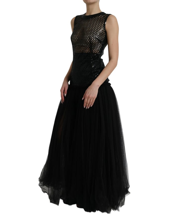 Pailletten Mesh Tüll Maxi Jurk