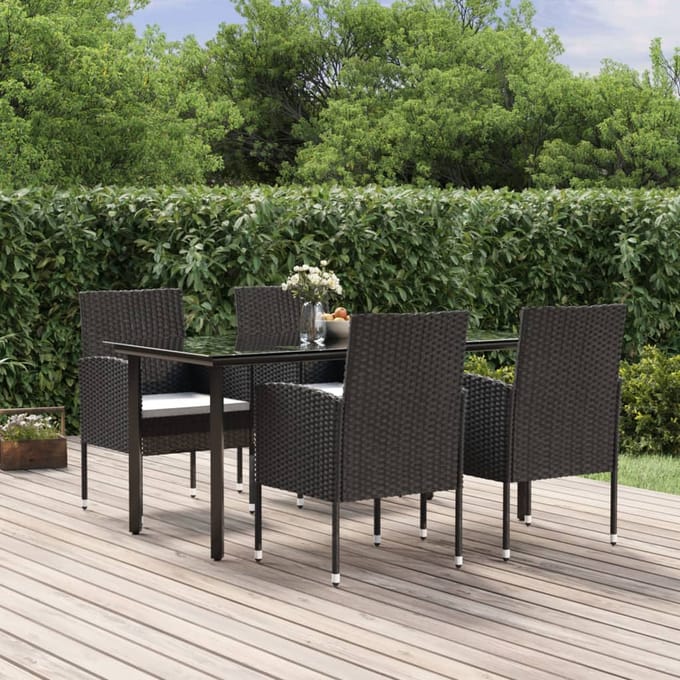 vidaXL - 5-delige - Tuinset - met - kussens - poly - rattan - zwart
