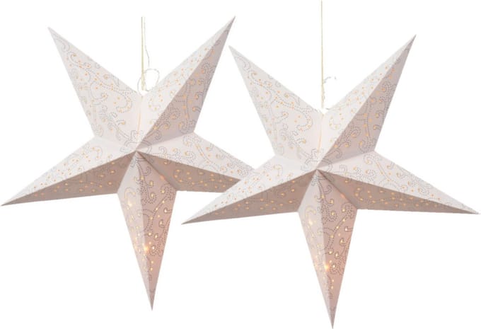 Decoris verlichte kerstster - 2x - wit - 60 cm - papier - op batterijen