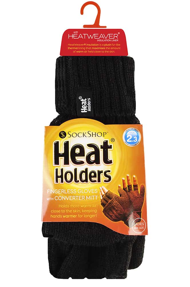 Gebreide thermo vingerloze converterhandschoenen voor dames - Zwart