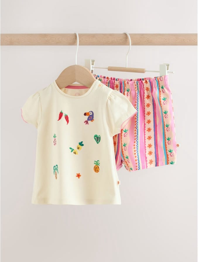 Next - Meisjes - 2-delige set van babytop met korte mouwen en short - Wit