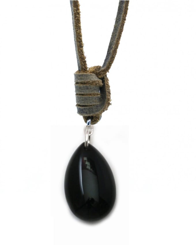 IbizaMen KIDS - Jongens - ketting - leren - veter - edelsteen - onyx - drop