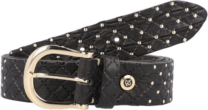 b.belt Riem Lina Gold Leder-Nietengürtel W100 Black Zwart