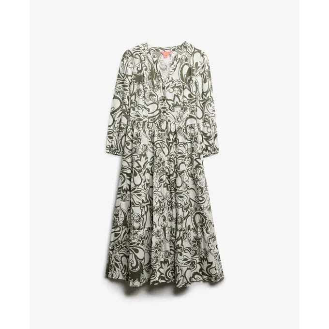 Superdry - Geweven midi-jurk in laagjes - Dames - Jurken
