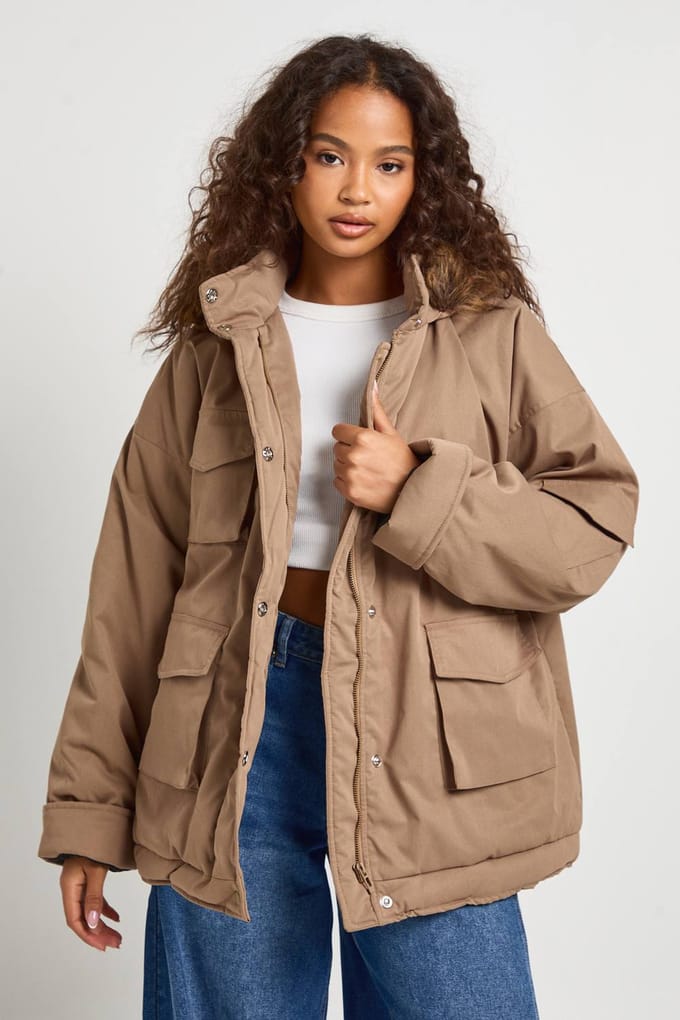boohoo Dames Utility Pocket Parka | Camel | Maat: 8