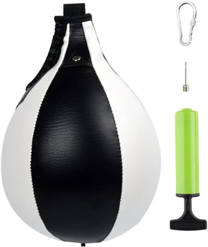 Bokszak Pera - Trainingsbal Snelheid - Reflexen Trainen - Hoge Elasticiteit - 25 cm Hoog - Zwart Wit
