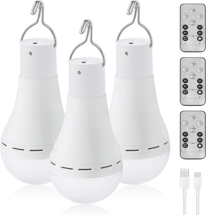 Oplaadbare USB-C LED Lampen 3-Pack, Dimbaar, 12 W, Noodverlichting voor Thuis en Buitenshuis