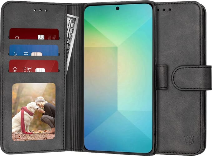 Hoesje geschikt voor Samsung Galaxy S25 - Techsuit Diary Book Wallet Case - Zwart