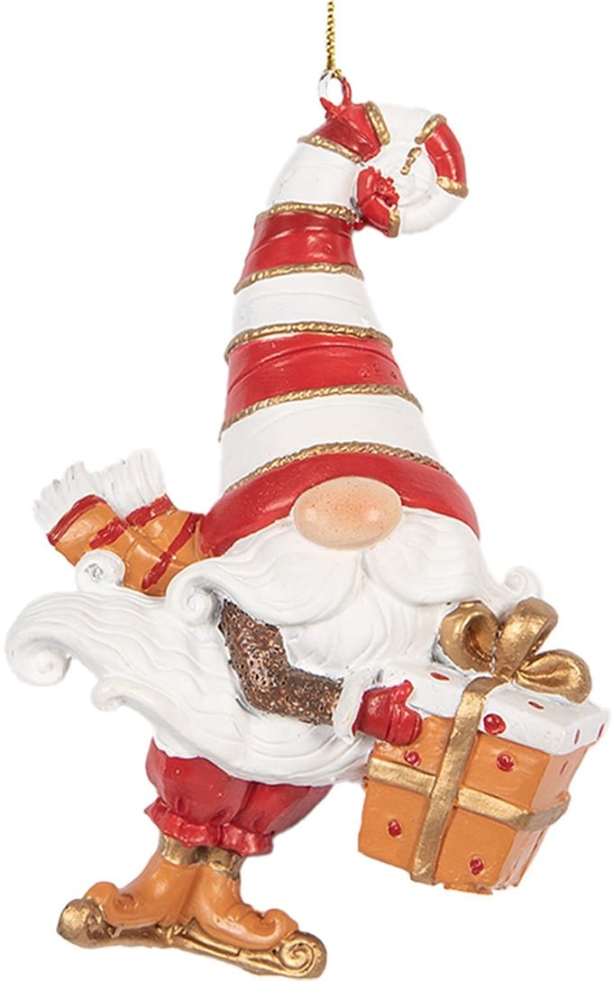 Clayre & Eef Kersthanger Kabouter 10 cm Rood Kunststof