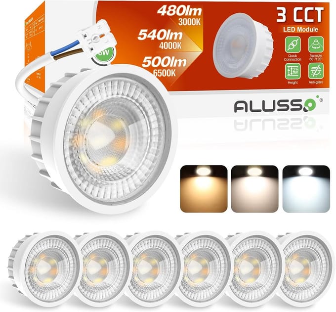 LED Module Vervanger GU10 MR16 - Ultra Slank - 6W - 3 Kleurtemperaturen & Dimbaar - IP44 - 6 Stuks
