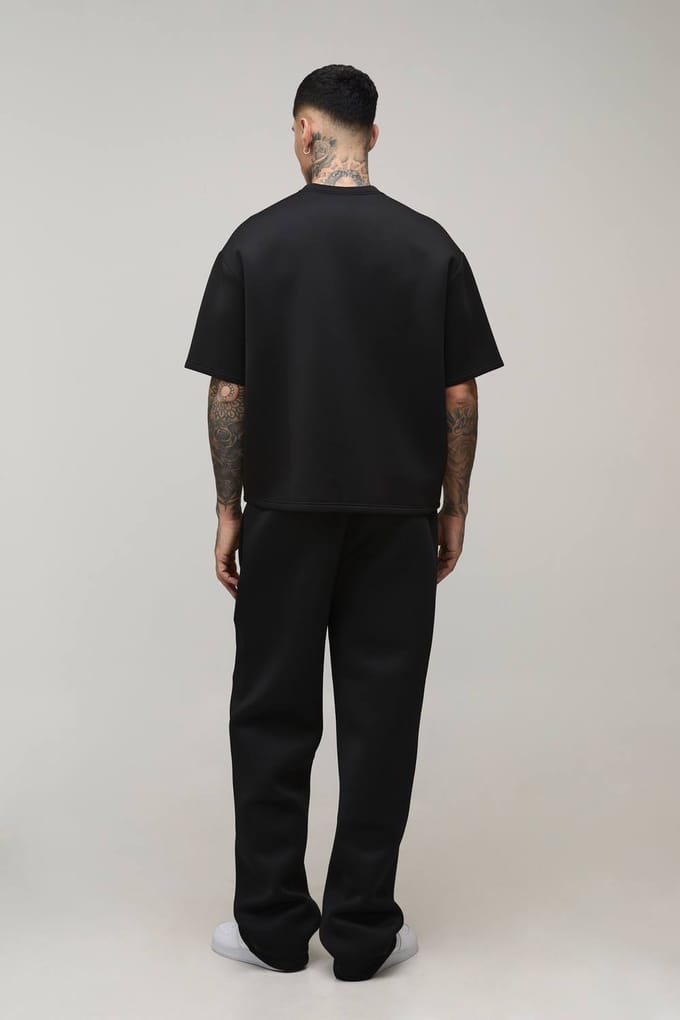 Tall Oversized Boxy Bonded Scuba T-Shirt | Black | Size Medium