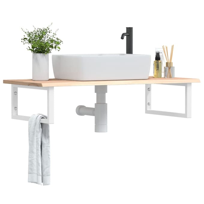 vidaXL - Badkamer - wandschap - staal - en - massief - eikenhout