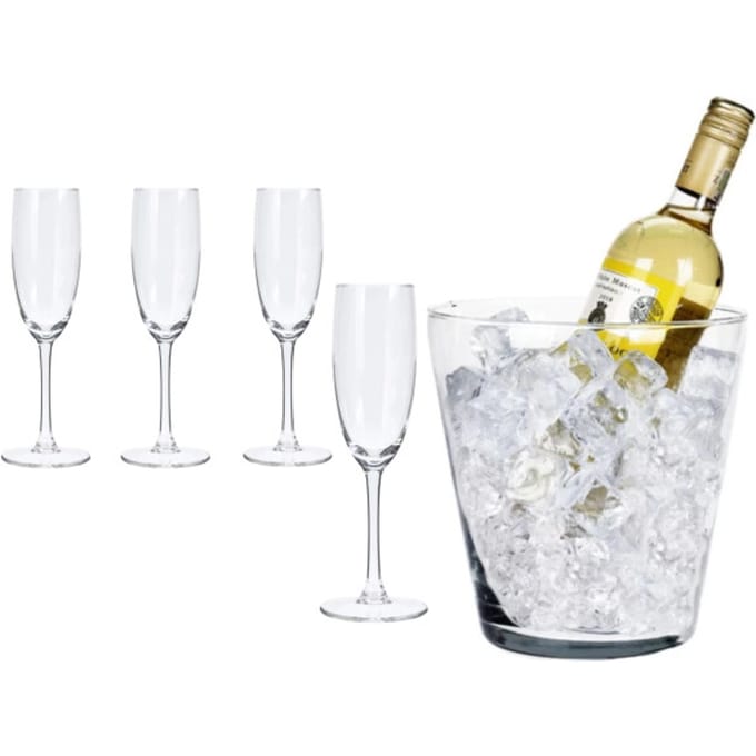 Luxe Champagneset van Kristal glas – Champagneglazen - Set van 5 – Inclusief Wijnkoeler