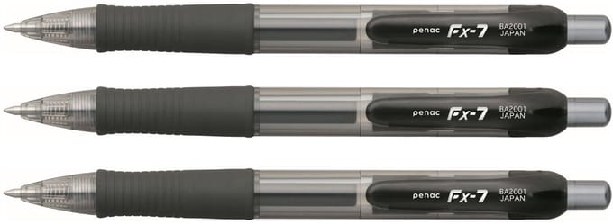 Penac FX-7 - Gelpen - Zwart - 0.7 mm - Zwarte Inkt - 3 pack
