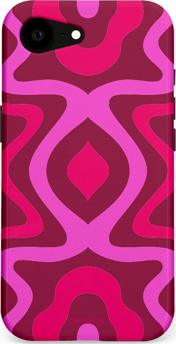 Casetastic hoesje geschikt voor Apple iPhone 16e / Apple iPhone 17e - MagSafe - Dubbellaagse bescherming - Retro golf - Fashion Case - Roze Bordeaux Wit